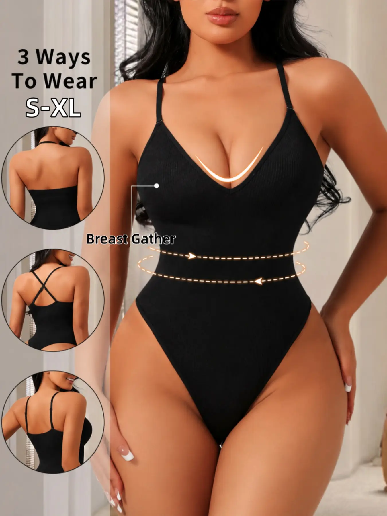 2026 Viral 3 Ways to Wear Halter Tops Spaghetti Strap Colombian Faja Body Shaper Shapewear Thong for Women - Sexy Body Moldeador Mujeres for Tummy Flattering Outfit & Instant Hourglass Silhouette