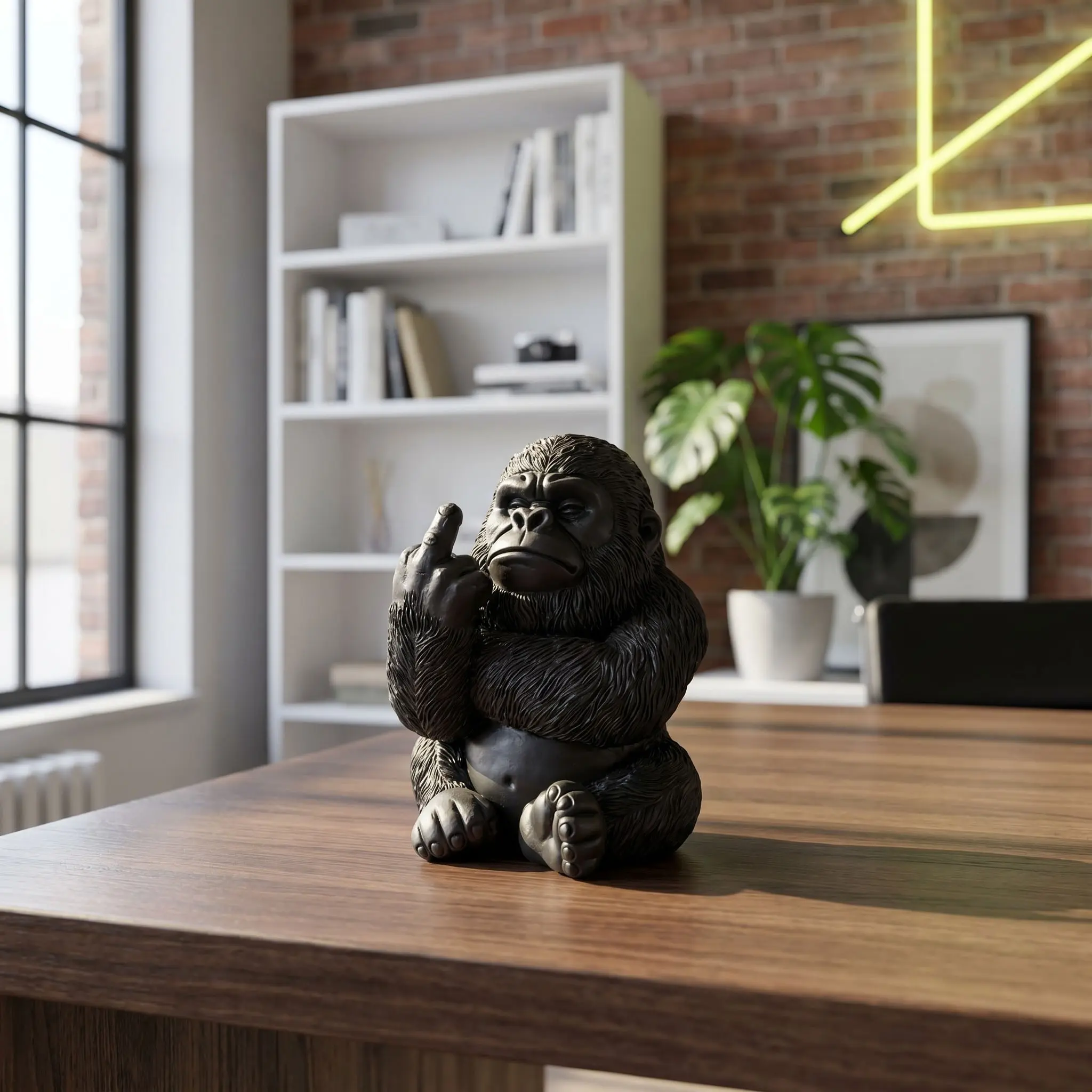 Middle Finger Gorilla Statue Ornament, Resin Craft, Home Decor, Office Desk Decoration, Bold Statement Piece, 1pc