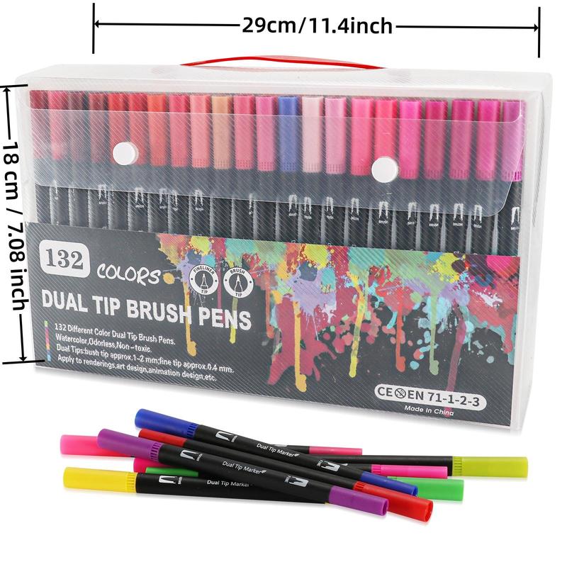 12/24/36/48/60/100/120/132 Colours Double Fibre-Tip Pens,Dual Brush Pen Set,Fine Tip Brush Art Markers for Adult Student Drawing Watercolours Bujo Art Supplies
