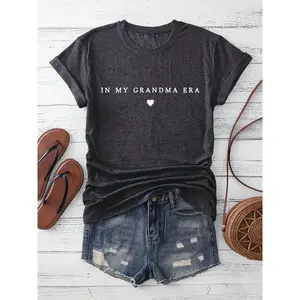 In My Grandma Era Heart Creative Digital Print Women's Casual T-shirt, Round Neck Short Sleeve T-shirt, Machine Washable, Simple and Versatile Breathable Spring and Summer Casual Style (vacation and Travel Theme)