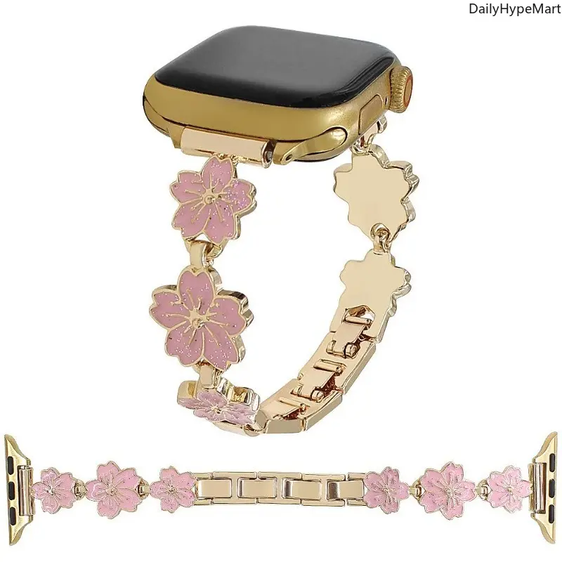 Metal Watch Strap with Floral Pattern, Drip Design - Versatile Strap Replacement Band, Watch Accessories, Fashionable Watch Accessories