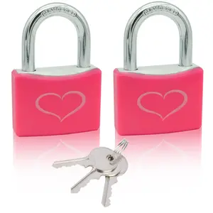 Pink Aluminum Padlocks (2-Pack, Connected Keyed Alike) - 3 Keys Each, 1-9/16" (40mm) Heavy Duty Body, Weatherproof Outdoor Security Lock, Padlock Included for Gym Lockers, Gates