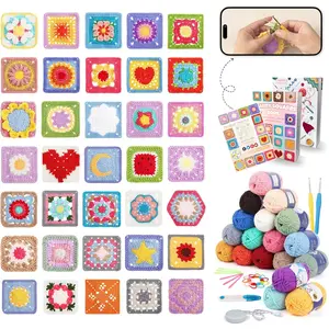Crochet Kit for Beginners, Granny Square Crochet Kit with 2 Crochets Book & Video Card, Crochets Starter Kit for Adults Learn to Knitting, Granny Square Card Deck - 50 Mix & Match Designs