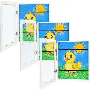 Kids Artwork Frames Changeable - Front-Opening to Display & Store 100 pcs - Set of 3 Kids Art Frame Includes Wall & Stand - 8.5x11cm - White