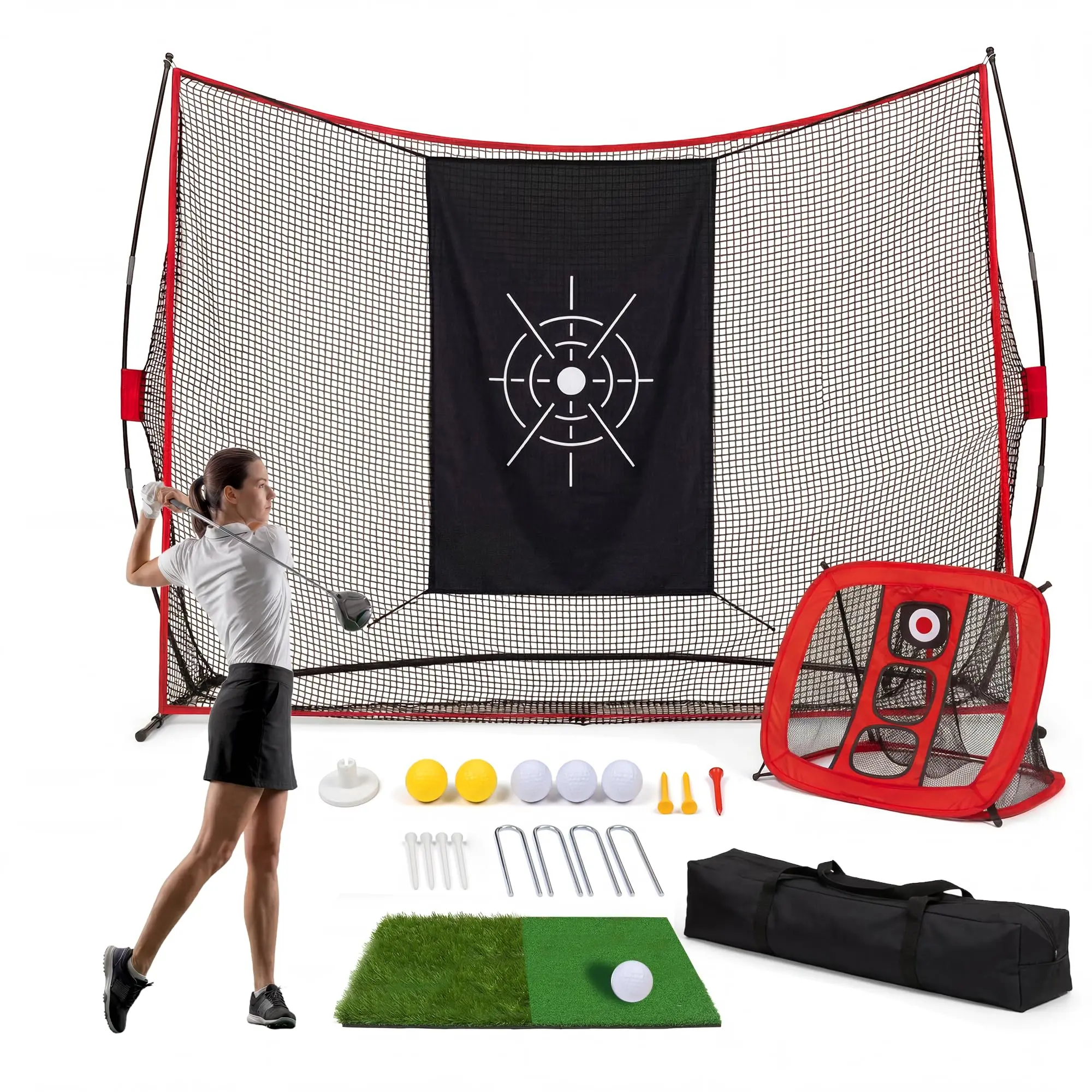Golf Net, Golf Hitting Net for Backyard Driving Real Golf Balls | 10x7ft Heavy Duty Golf Practice Net for Indoor Outdoor Chipping with Chipping Net, Ball Collection and Return System for Home Golf Net