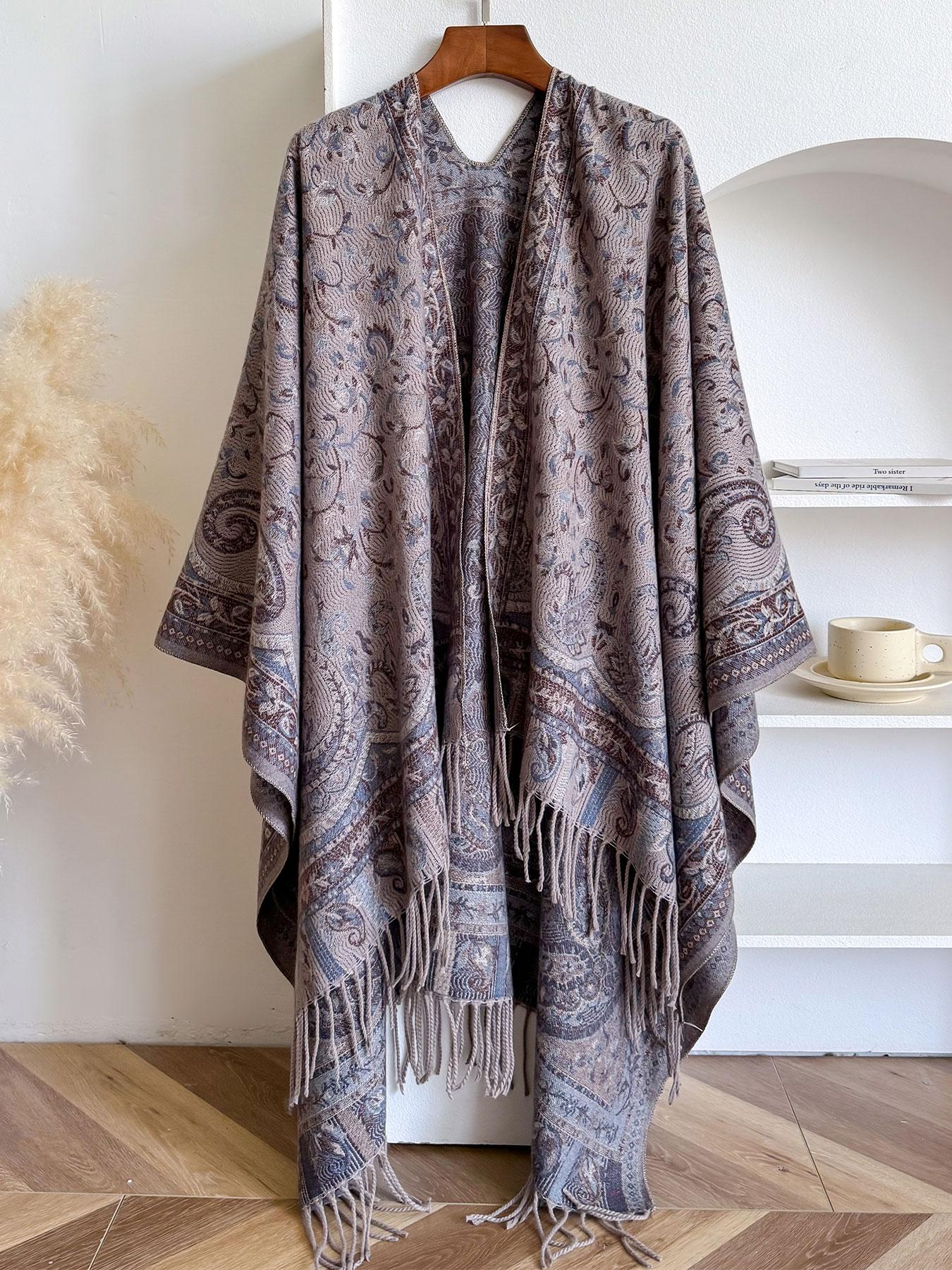 Bohemian Style Woven Shawl Scarf, Thick Fabric Fall Winter Accessory, Loose-Fit Design for Women & Girls, Perfect for Outdoor Travel Use