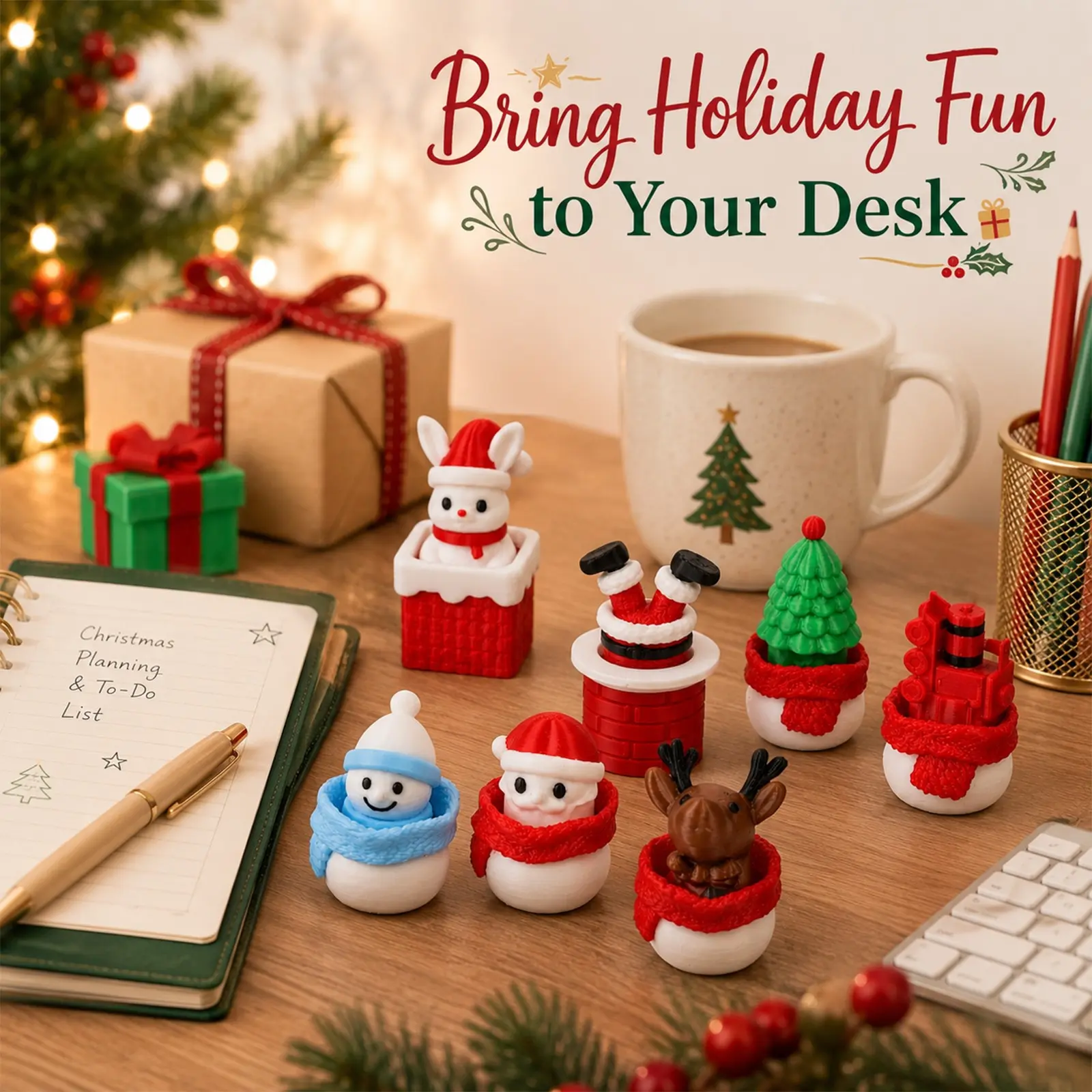 8-Piece Santa Stress Relief Clicker Set, Anxiety Fidget, Pressure Release Button Gift, Christmas Desk Decor, Perfect Holiday Present