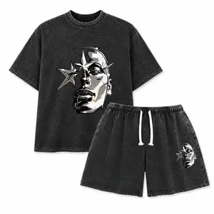 Manfinity EMRG Men's Summer Casual Short-Sleeve T-Shirt - Round Neck, Star And Character Graphic Print, For Going Out