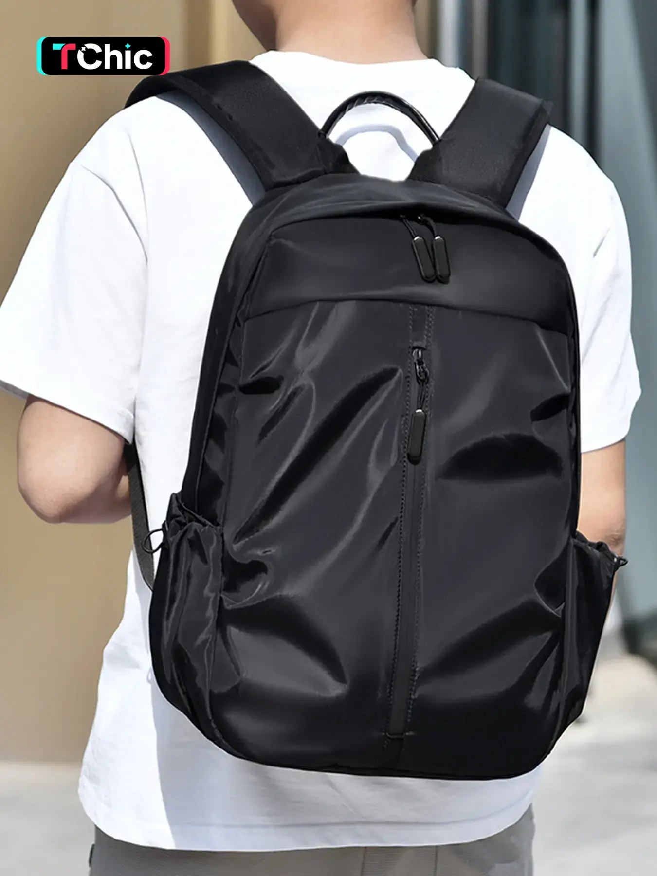 Stylish Waterproof Navy Blue Minimalist Casual Travel Work Backpack Waterproof Bookbag Durable Nylon Material Spacious Laptop Bag for Office College Daily Use