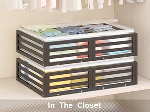 Bed with Wheels-Large Bamboo Underbed Containers with Large Dust Bag Stackable the Bed Shoe Bins for Clothes Books Bedding (2 Packs Black, 23.62"L*16.54"W* 6.51"H)