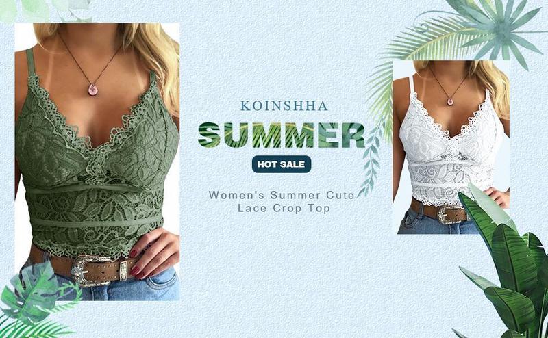 Imily Bela Women's Soft Casual Lace Crochet Spaghetti Strap Cami Crop Top Camisole