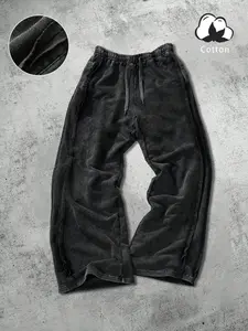 Men's Plus Size Street Style Pants 2xl-6xl, Cotton Minimalist Sweatpants, Loose Fit Wide Leg, Drawstring Waist, Casual Fashion