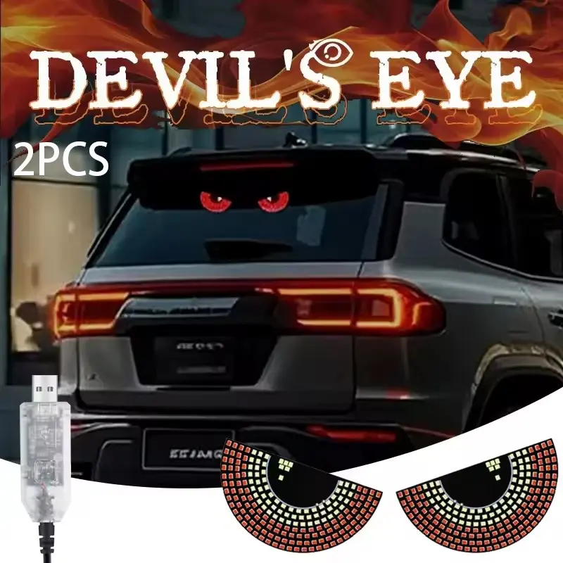 Car LED Devil‘s Eyes Front Rear Window Expression Light Half Circle/Triangle Matrix Panel Warning Light Signal Decorative Lamps Car Led Lights
