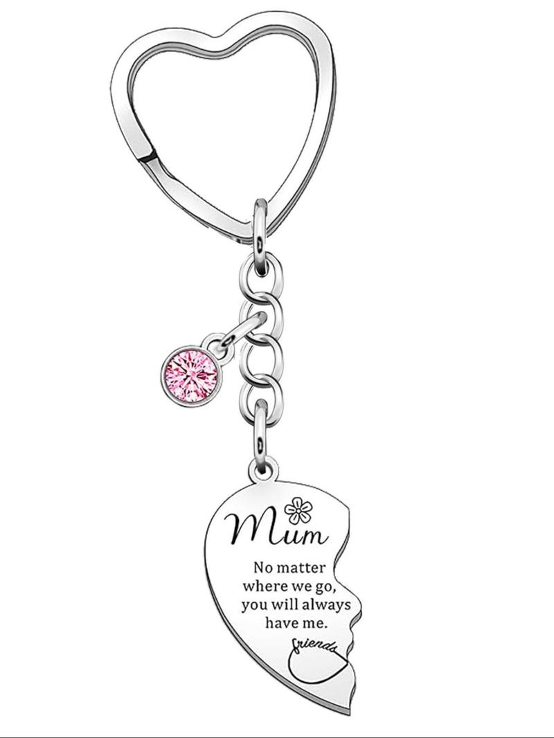 Fashion Slogan Pattern Metal Keychain for Mom and Daughter, Heart Shaped Stainless Steel Keychain, Trendy All-match & Exquisite Keychain for Gift, Personalized Heart Tag