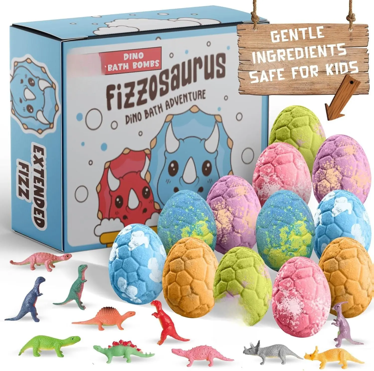 All Natural Bath Bombs for Kids with Surprise Toys Inside- 12 Pack Organic Dinosaur Bath Bombs with Toys Inside - Dino Bath Bomb for Kids