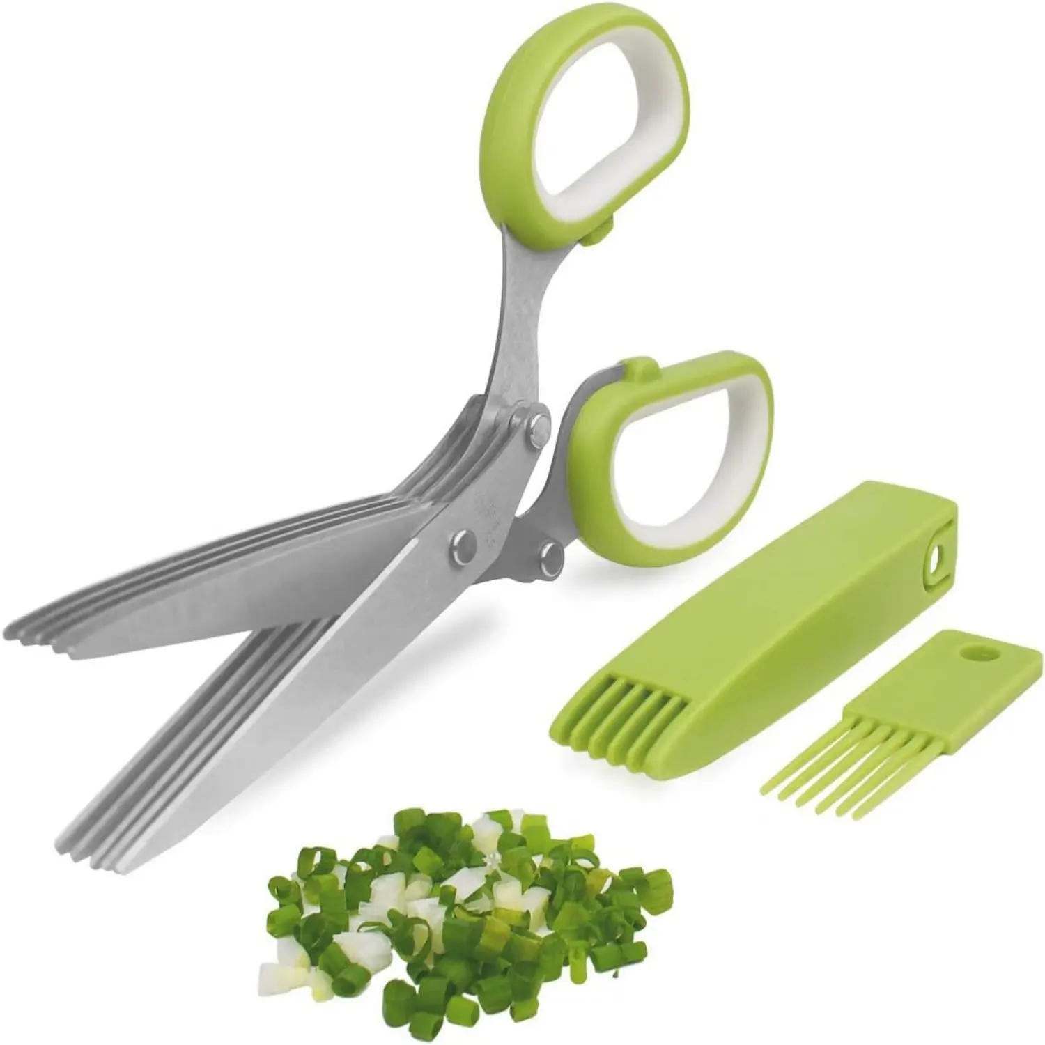 Multi Functional 5-Layer Blade Scissors, Stainless Steel Vanilla Scissors, Equipped With Cleaning Comb And Protective Cover, Suitable For Vegetable Processing, Shredding,Home Office Multifunctional Cutting Tools, Manual Shredder, Cutter