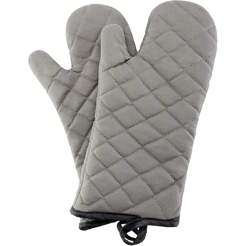 1 Pair of Quilted Lining,Heat Resistant Kitchen Gloves,Classic Flame Oven Mitt Set,Grey 13 Inches