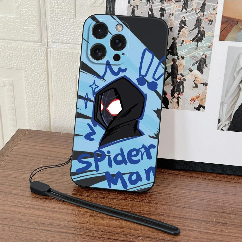 Cartoon Spider Man Design Phone Case with TPU Hand Strap, Cute Phone Protective Cover, Phone Accessories Compatible with iPhone 16 15 Pro Max 14 Pro, Casing
