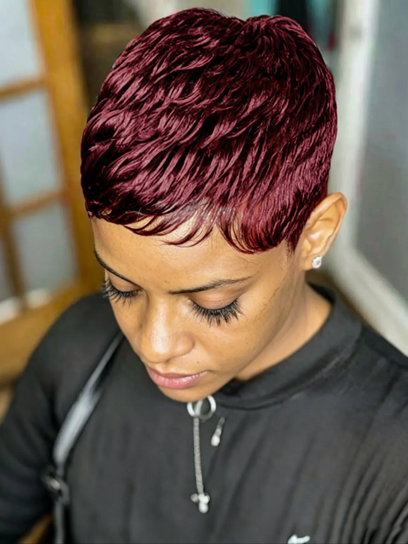 Short Pixie Cut Human Hair Wig 99J 4# Full Machine Made Layered Wigs Comfortable Daily Wigs For Women