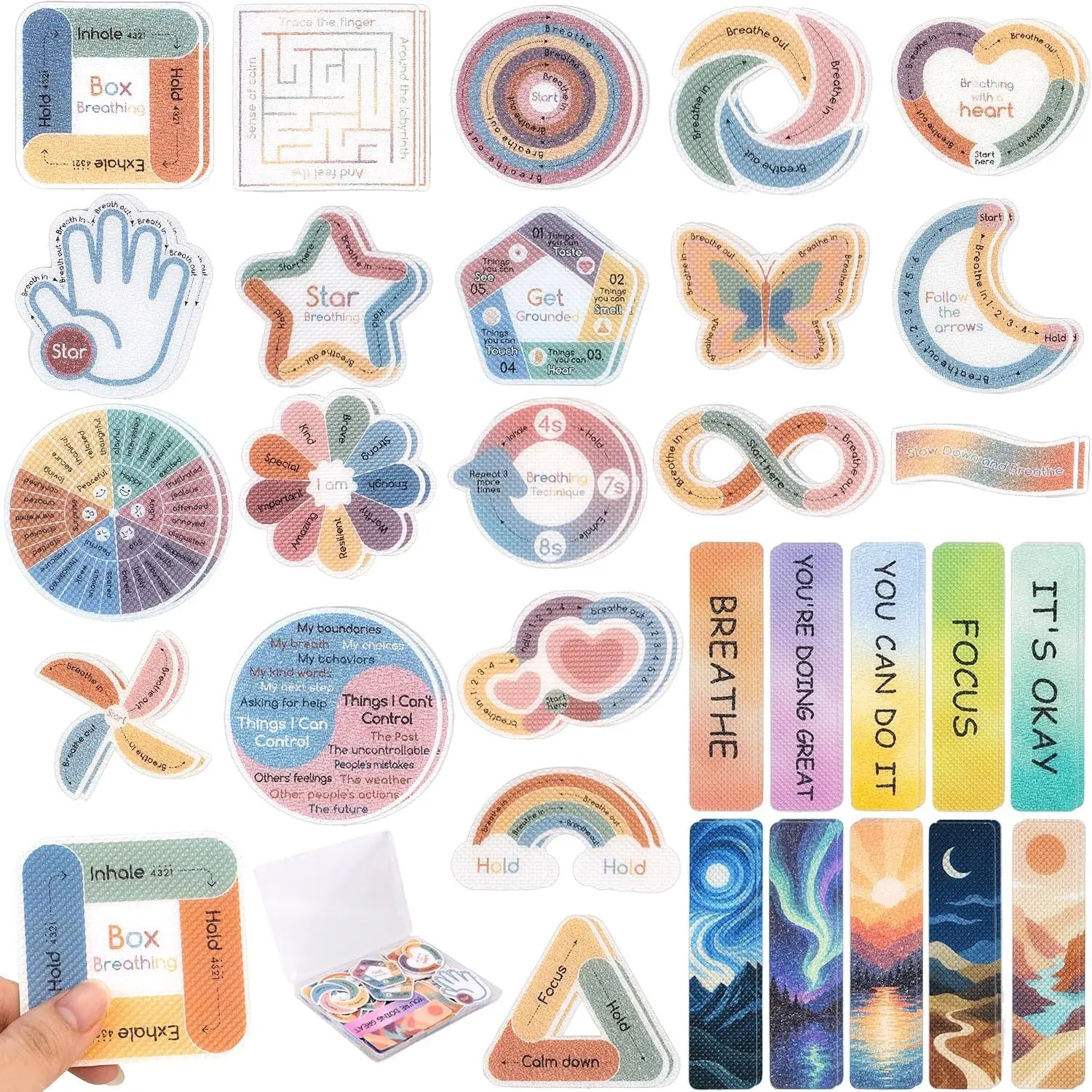 60 count Sensory Stickers, 2 Textured Surfaces Calming Stickers |  Fidget Strips for ,    Mindfulness Stickers for Office Classroom Desk