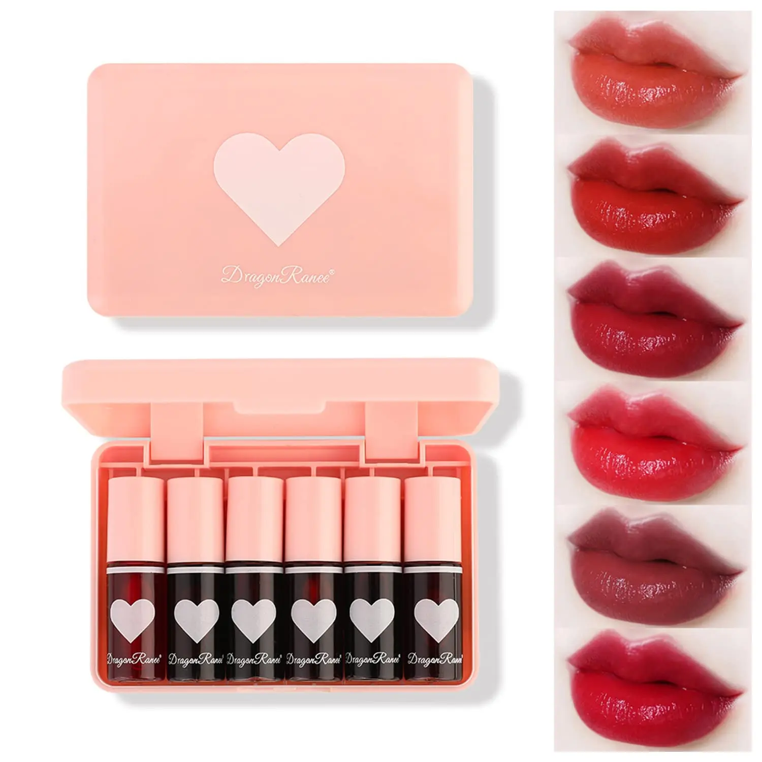 6 Colors Lip Tint Stain Mini Liquid Lipstick, Korean Lip Gloss for Women, Liquid Blush, Lip Plumper Gloss, Lip Makeup, Non-Stick Cup, Lightweight, High Pigment, Long-Lasting, Vivid Color