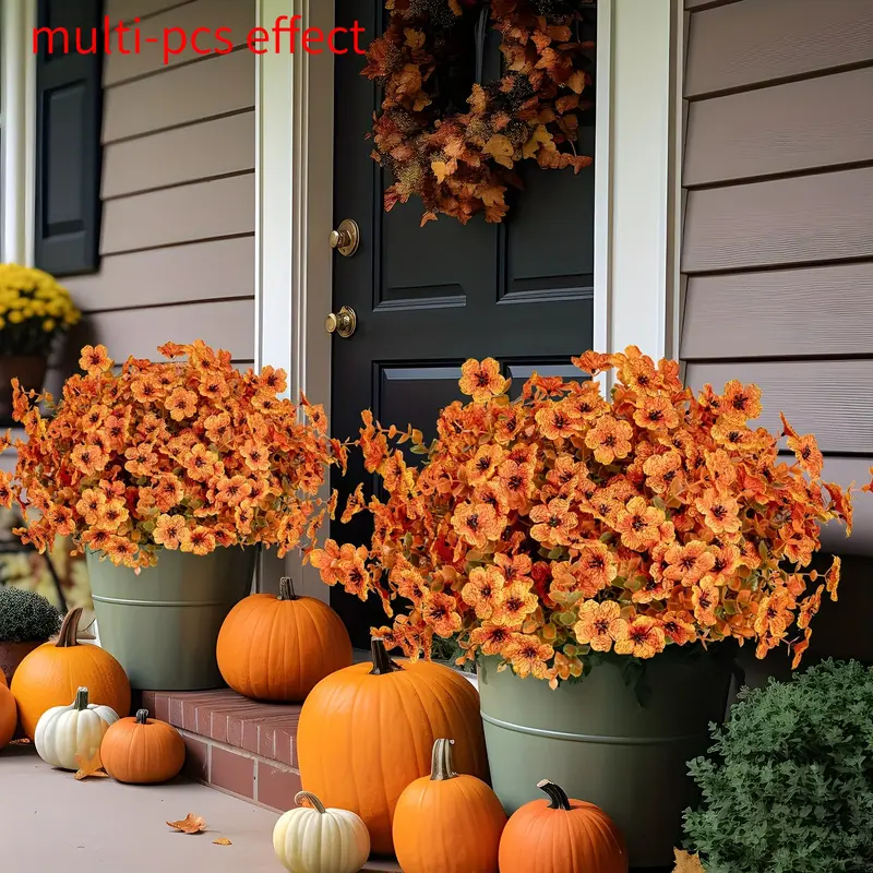 12 UV-resistant artificial autumn bouquets, suitable for outdoor use, featuring realistic artificial daisies with stamens, made of plastic, perfect for harvest festivals,