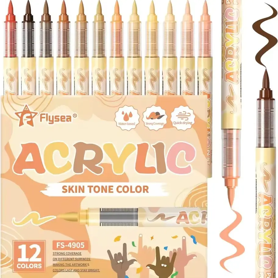 Skin Tone Art Markers, Soft Brush Tip Acrylic Paint Markers, Quick-Drying Waterproof, Ideal for Rock Painting, Wooden Canvas, Stone DIY Crafts