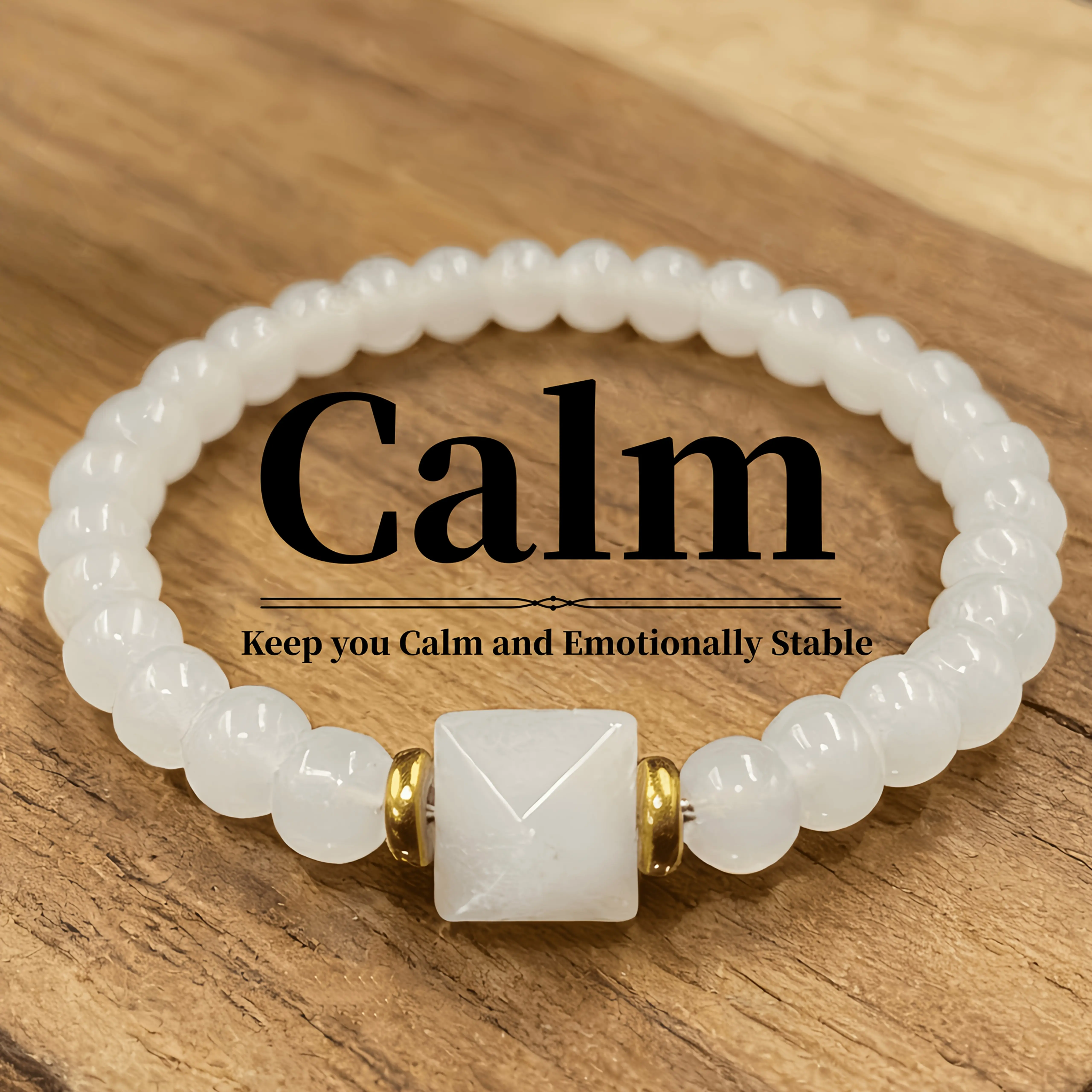 [Ideal Gift] 1pc Stone Bracelet – Calming Bracelet, White Pyramid Bracelet, Pure Tranquility And Emotional Balance, And Mind Stabilization, Aids And Meditation, Versatile for Daily Use, Ideal Gift for Family And Friends
