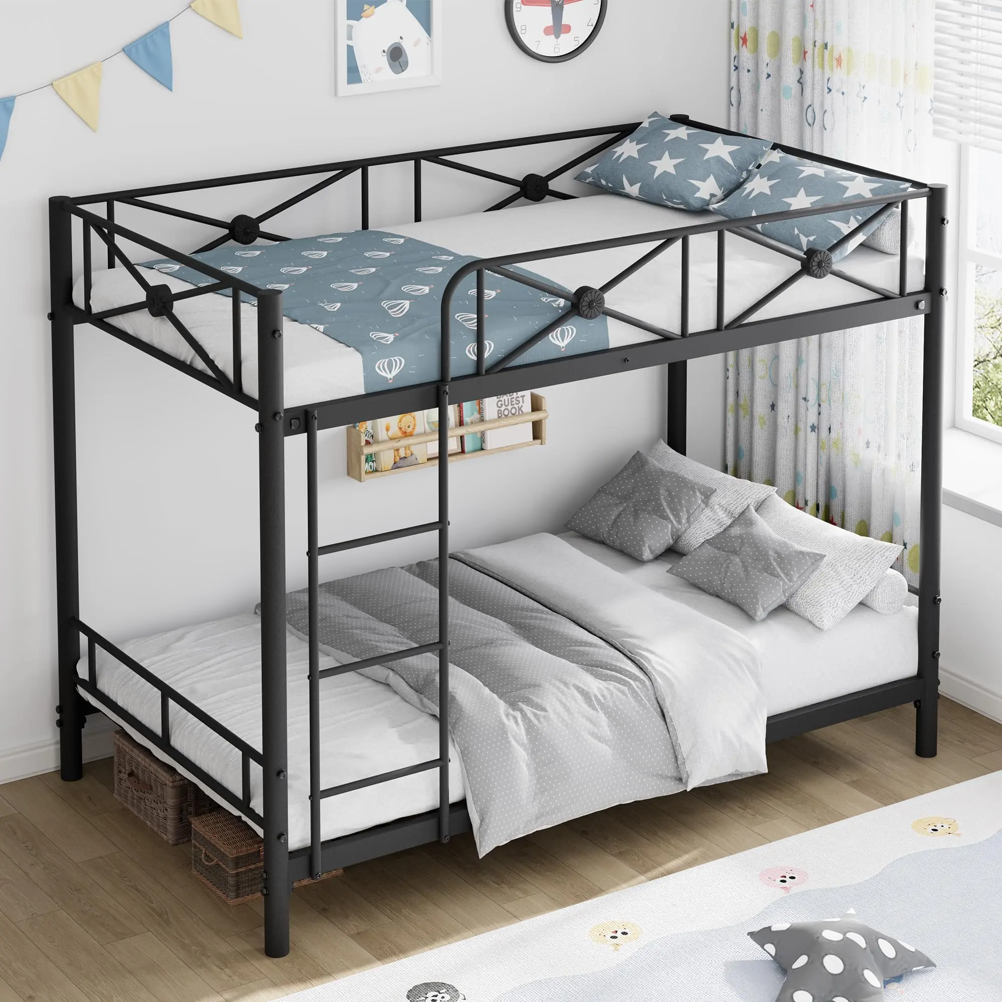 Metal Bunk Bed Twin Over Twin – Modern Heavy Duty Bunk Beds with Safety Guard Rails & Space‑Saving Design – Steel Twin Bunk Beds for School, Bedroom