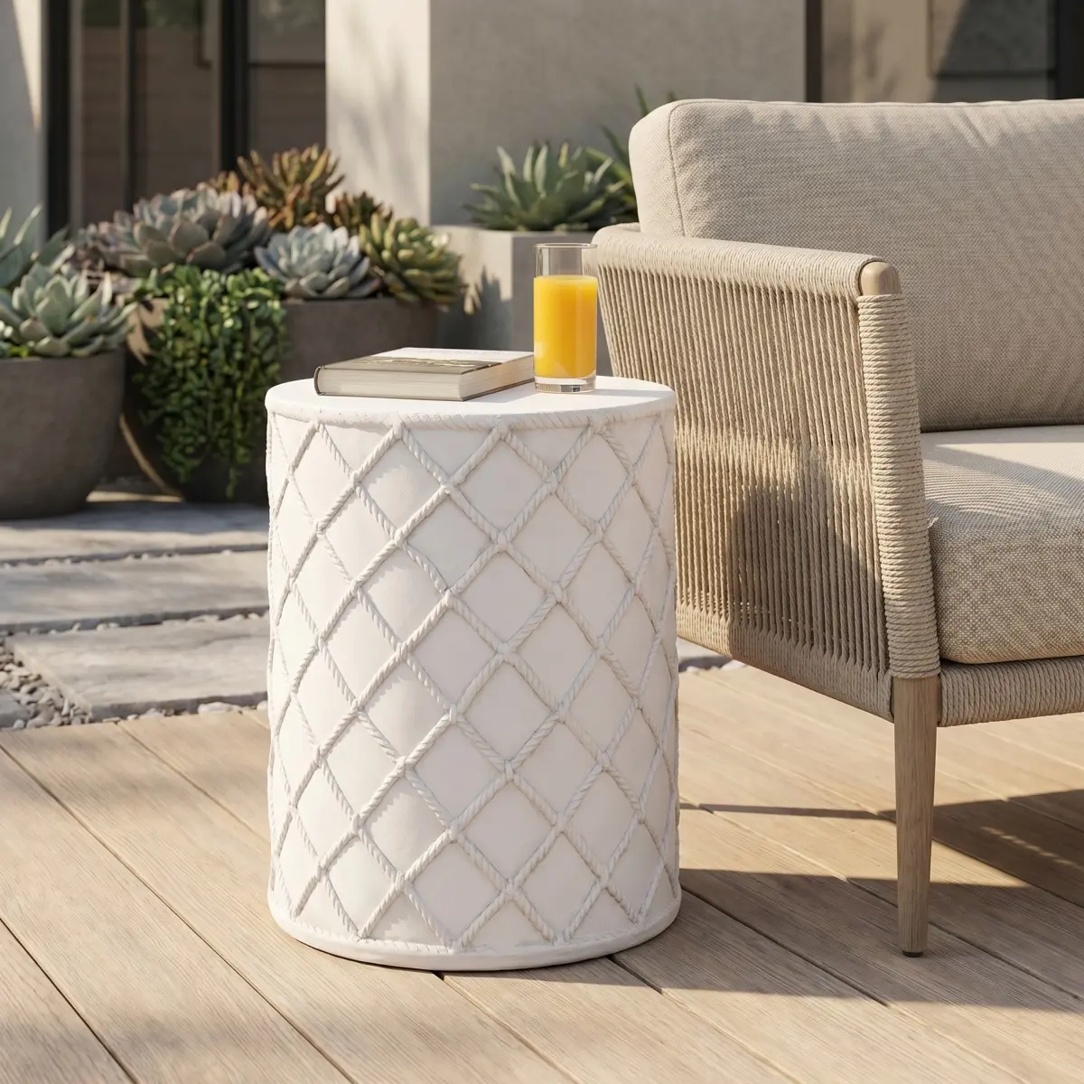 Outdoor MGO Side Table, Antique White End Table