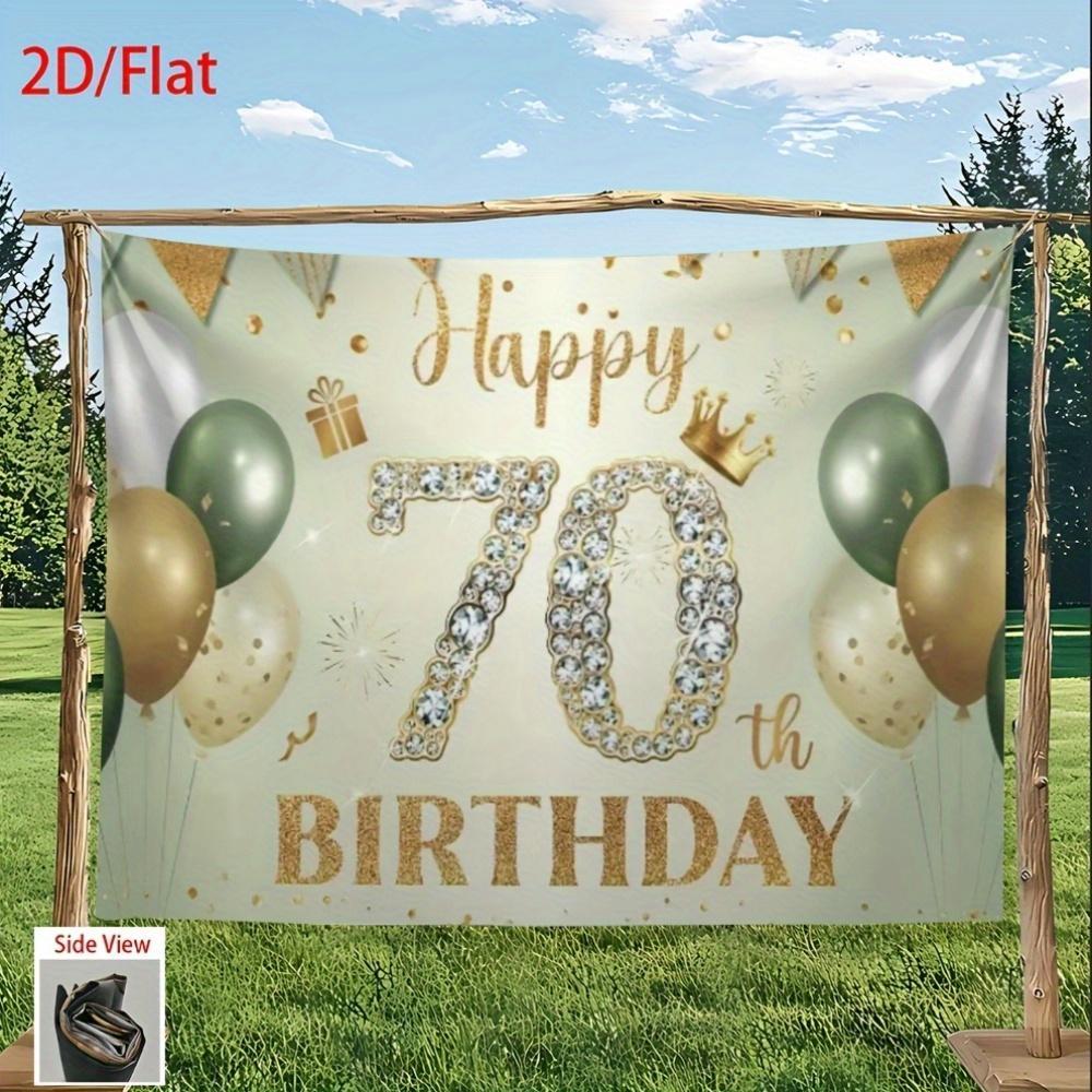 2D Flat, 1pc Happy 70th Birthday Party Banner with Balloons & Sparkling  Design - Golden & White Backdrop for Father'S Day, Mother'S Day, Festivals, and Celebrations, Birthday Party Decorati