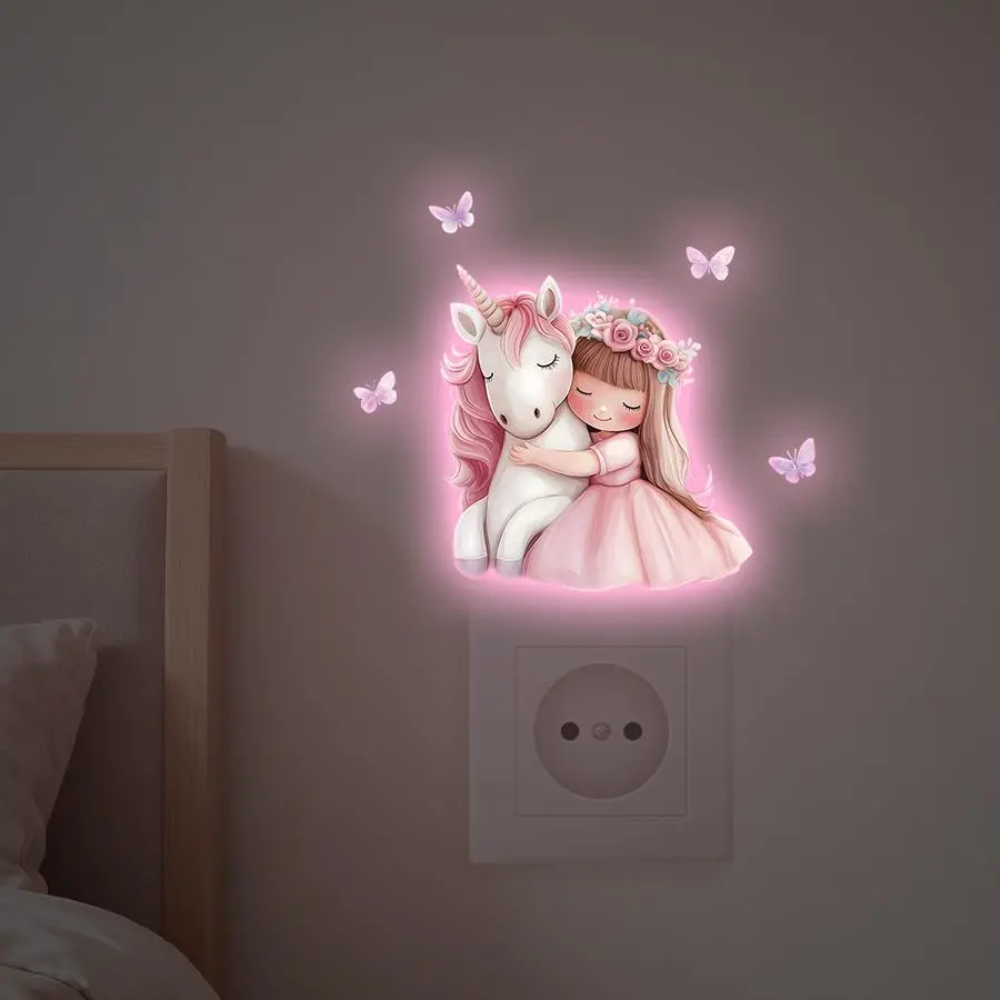 1 Sheet Glow-In-The-Dark Unicorn Wall Stickers, Bedroom Dorm Decoration Glow Stickers with Butterflies, Magic Glow-In-The-Dark Home Decor