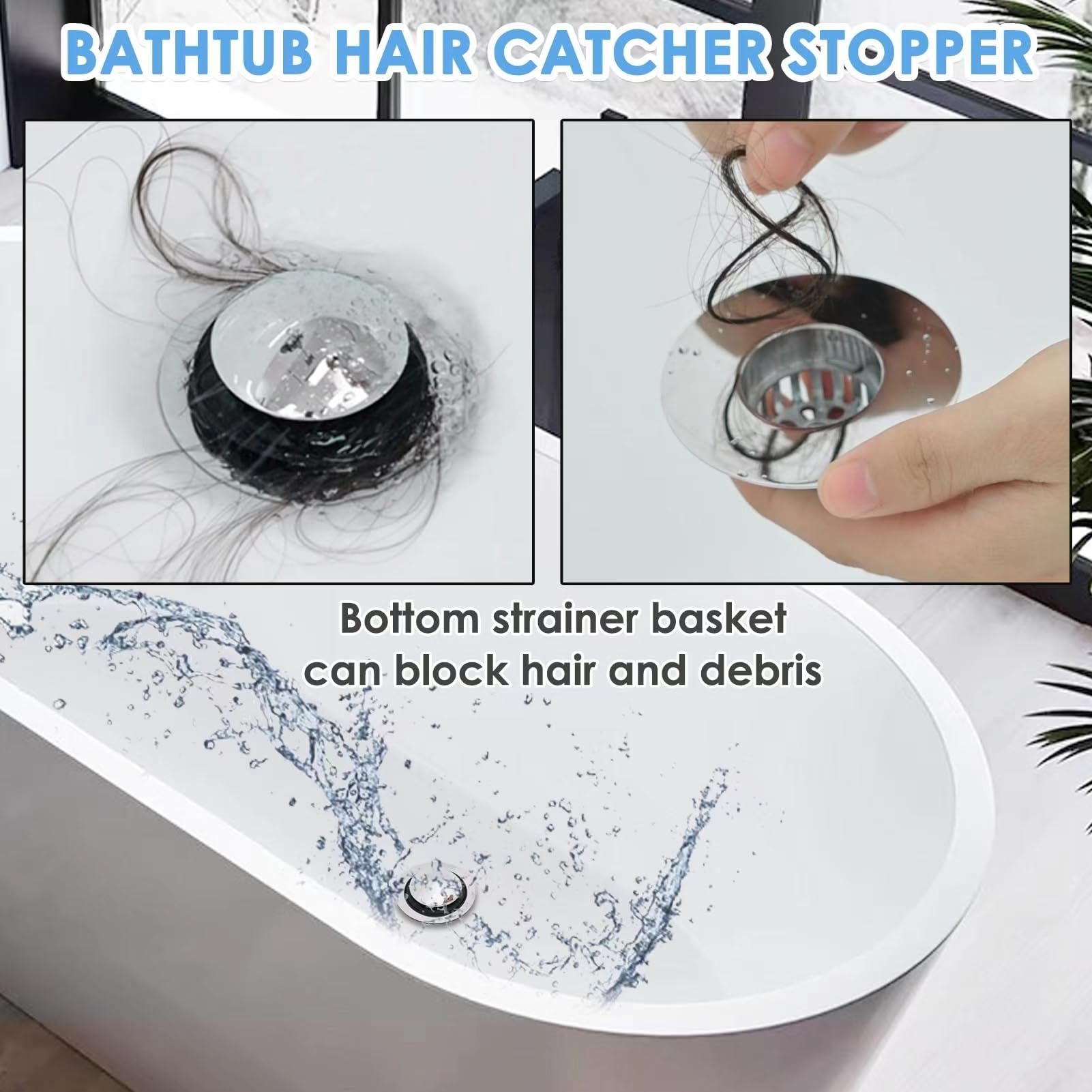 Bathroom Bathtub Drain Stopper, 1/2 Counts Stainless Steel Smooth Pop-up Bathroom Bathtub Drain Hair Collector, Bathroom Accessories for Home Use, Shower Bath Tool,  Room Accessories