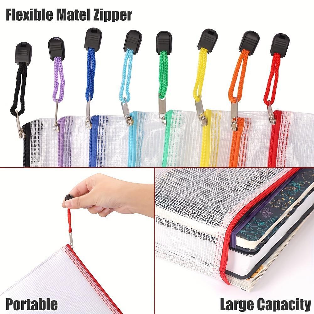A4 Paper Mesh Zipper Pouch, 8 Counts/set Waterproof Zipper File Paper Stationery Bag, File Storage Bag for School Office Dormitory Home Outdoor, Paper Organizers