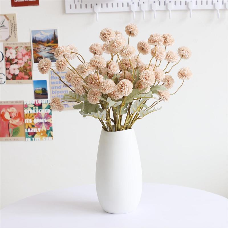 12-Piece Artificial Snowball Pom-Pom Flower Bouquet (No Vase), Artificial Flower Arrangements, Faux Ping-Pong Flowers for Home, Party or Wedding Decor