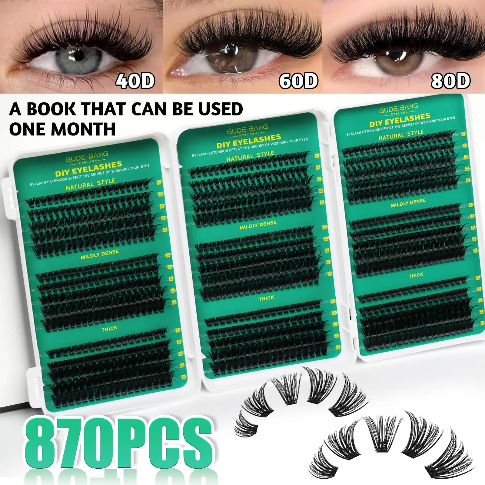 40D+60D+80D mixed with false eyelash cluster, D curl, DIY segmented 870 cluster natural false eyelash expansion suit combination, natural appearance thick curl, soft and comfortable, 3D mink false eyelashes, extended eyelashes, DIY eyelashes.