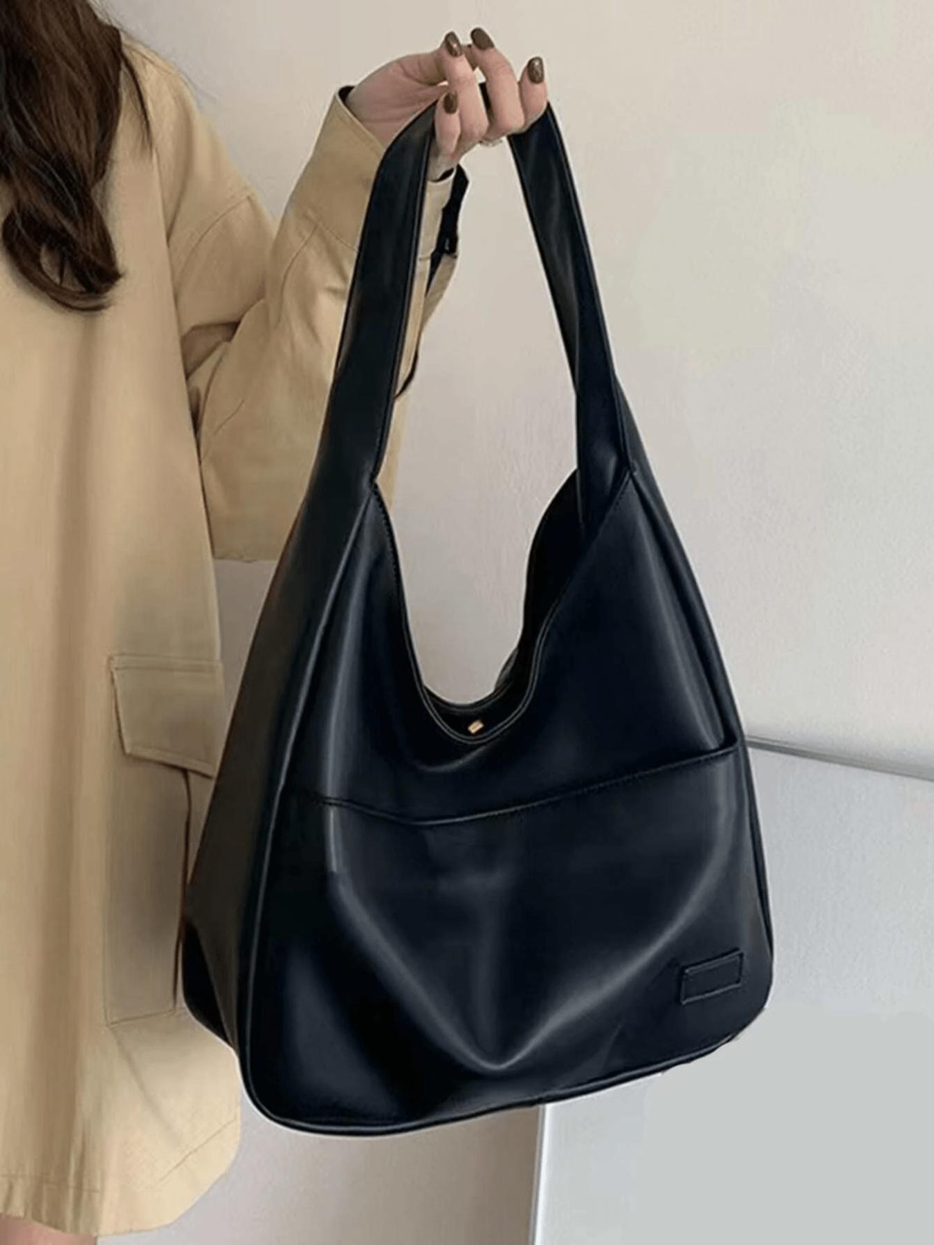 Women's Solid Color Shoulder Bag, Fashionable Large Capacity Tote Bag for Work & Daily Used, Casual Trendy Versatile High-quality Daily Commuting Bag, Everyday Shoulder Bag, Crossbody Tote Bag