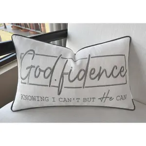 Pillow Cover 12x20 Inch –   Hand Embroidered Christian Inspirational Faith  – Godfidence