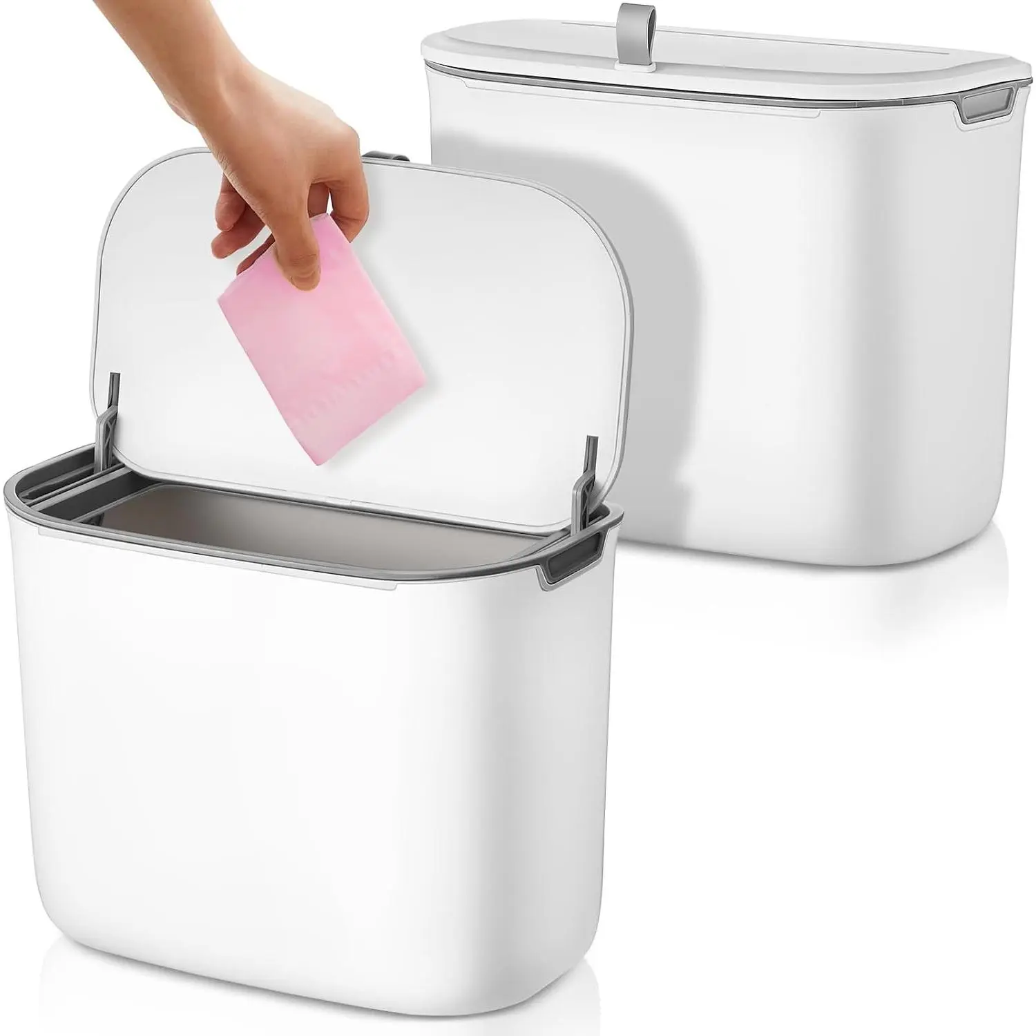 2 count Sanitary Napkin Receptacle Plastic Wall Mounted Tampon Disposal Bin with Lid Feminine Hygiene Disposal Container for Bathroom Restroom  Office