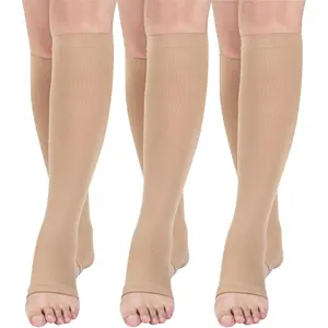 Women's Compression Athletic Socks - 3 Pairs 15-20 mmHg Open-Toe Nylon All Over Print High-Performance Sports Socks for Pregnancy, Running, Athletic Sock