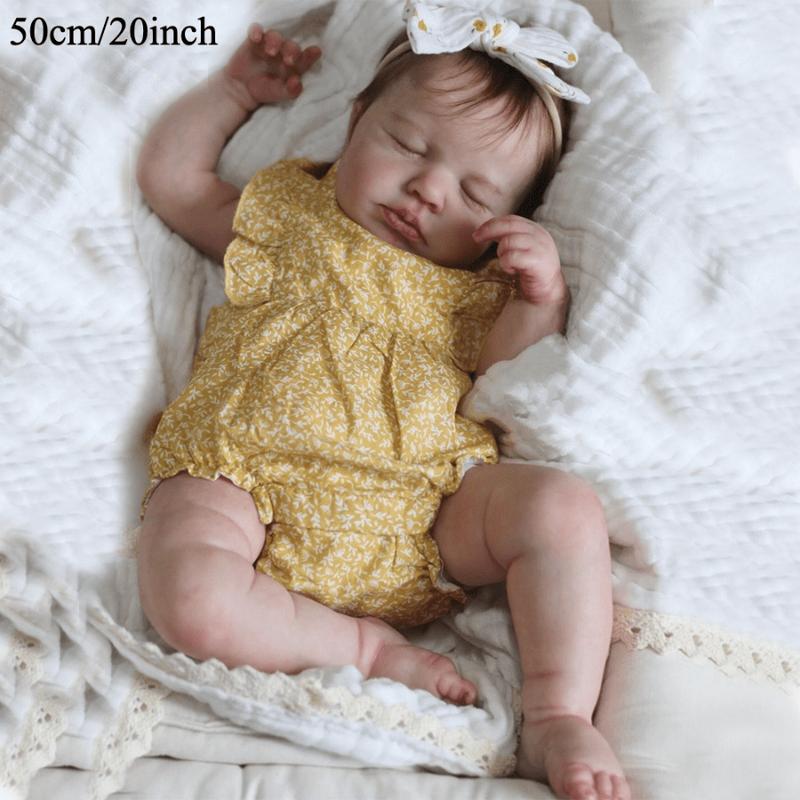 Whimsy & Wit-50cm/20inch Realistic Asleep Reborn Toddler Doll with 3D-Paint Skin and Visible Veins (Cloth Body, Vinyl Limbs) Newborn Bebe Girl Art Toy Lifelike Kids Birthday Gift sleeping Weighted baby