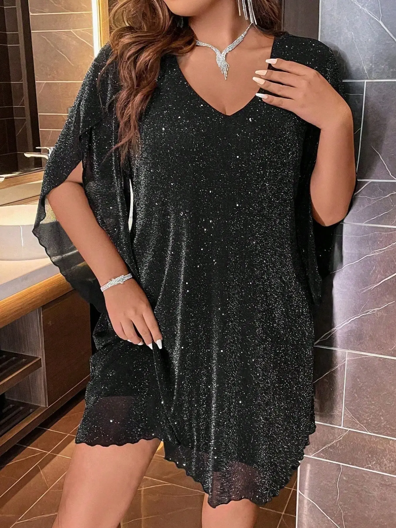 Women's Glitter Bell Dress, High Elastic Comfortable Fabric, Lightweight Gown, Perfect for Daily Wear, Dates, Parties, Balls