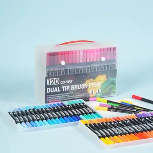 Water Based Dual Tip Watercolor Marker Set, Flexible Soft Brush Tip & Fine Liner Coloring Pens, Double End Drawing Outline Markers for Sketching, Journaling, Adult Coloring, Student Art Painting Supplies