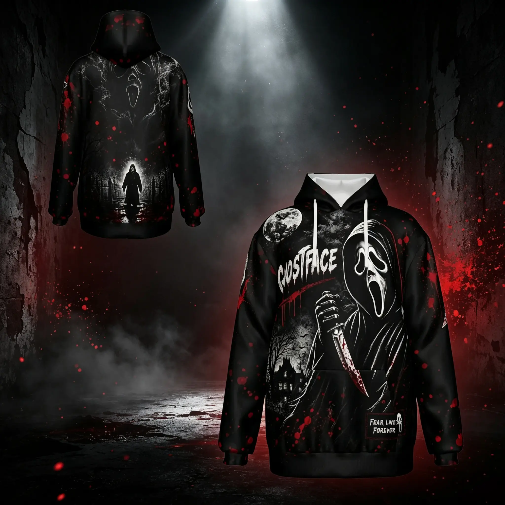 Halloween Horror Classic Villains Pullover Hoodie With Front Kangaroo Pocket, 3D Full Print Casual Sweatshirt, Spooky Movie Graphic Street Hoodie For Men & Women