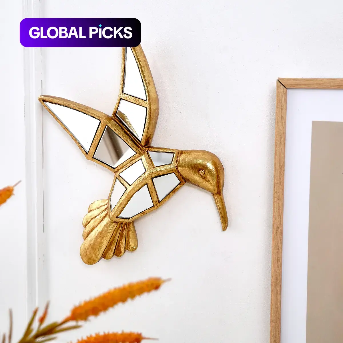 Resin Hummingbird Wall Hanging Decor with Mirror-Surface Design, Creative Animal Display Hanging Room Decor, Perfect for Bird Lovers & Home Parties #GLOBAL PICKS