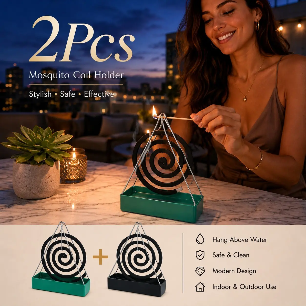 Modern Geometric Mosquito Coil Burner, Metal Hanging Ash Catcher, Stylish Home Decor, Mosquito Repellent Holder, Halloween Christmas Gift