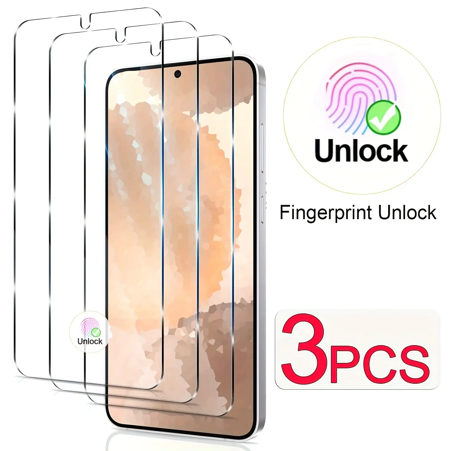 Samsung Galaxy S26 S24 Plus S25 Ultra S23 S22 S21 FE S20 S22+ S23+ Smartphone Screen Protector, 3-Pack, Finger Print Unlock, Tempered Glass, 9h Hardness, Bubble-Free, HD Clear
