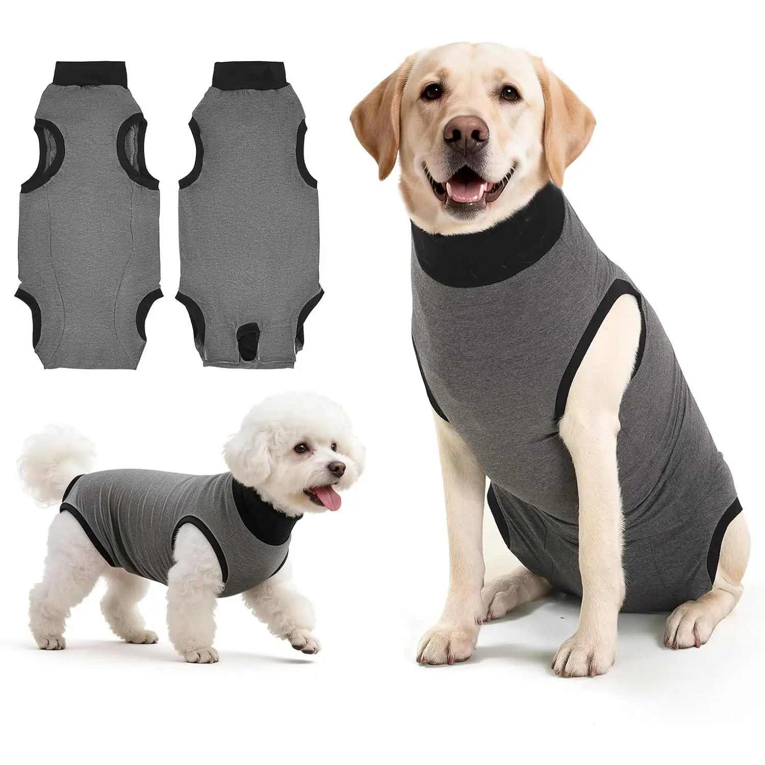 Dog Surgery Recovery Bodysuit - Universal Fit Anti-Licking E-Collar Alternative for Spay/Neuter Wound Care, Comfortable Onesie for Male/Female Dogs (Grey, XL)