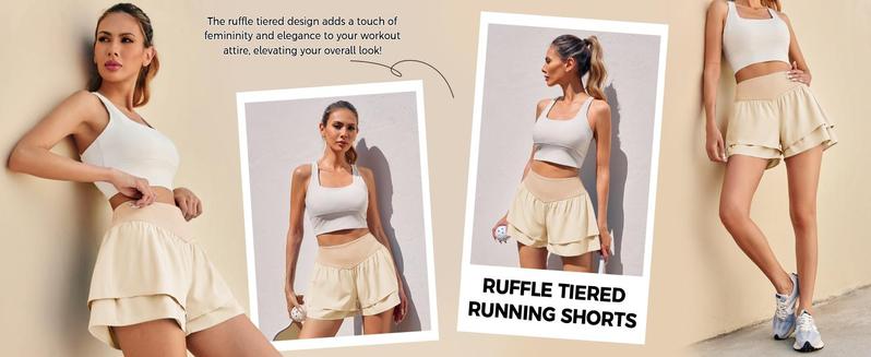 Danedvi Womens High Waisted Athletic Shorts Ruffle Tiered Running Workout Tennis Shorts with Build in Shorts