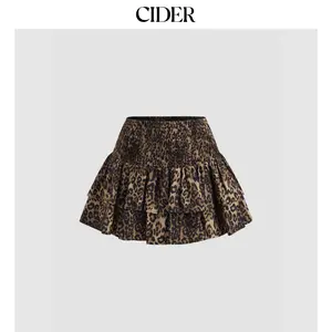 Cider [size 2-10] Mid Rise Leopard Shirred Layered Mini Skirt